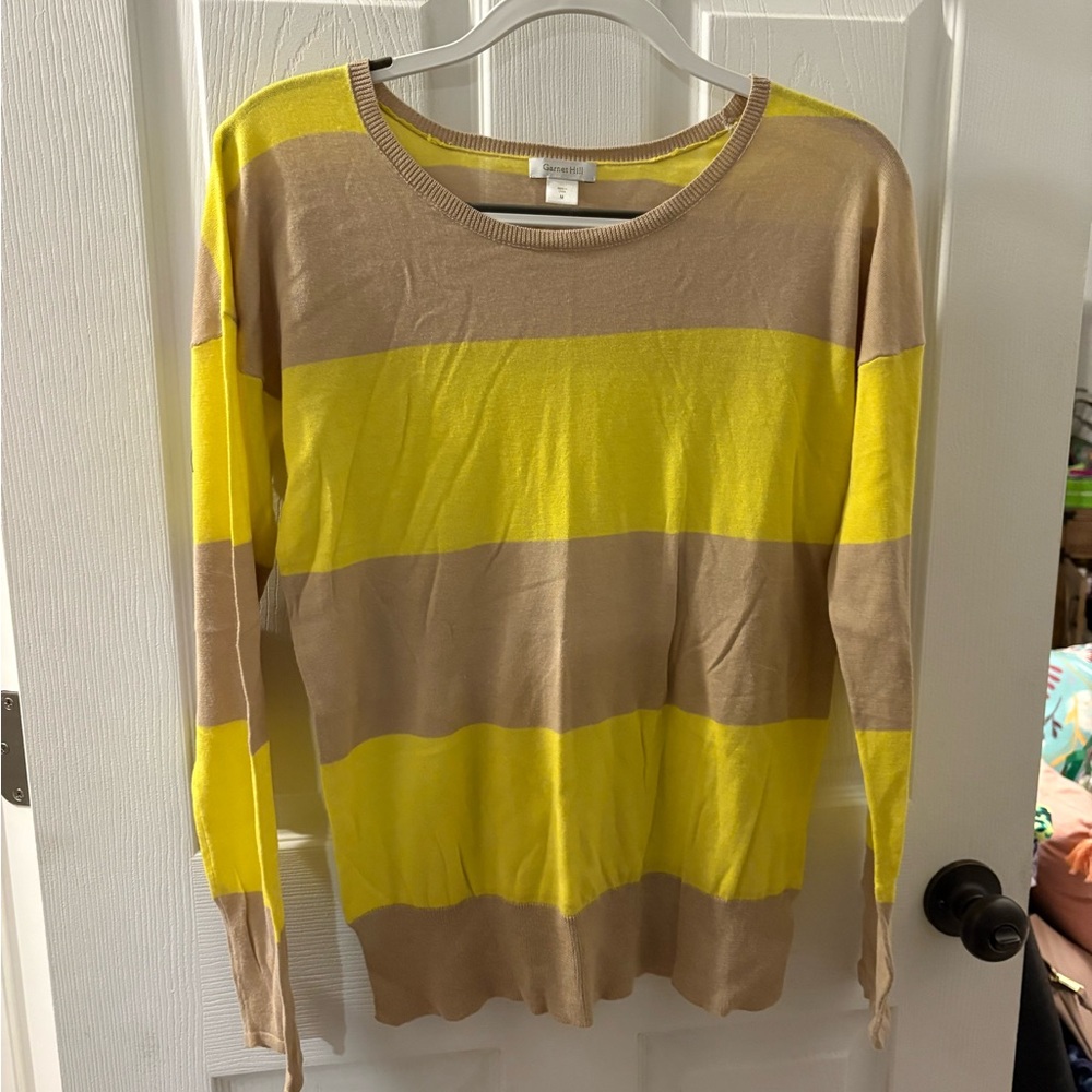 Garnet Hill Yellow and Tan Striped Crewneck Sweater